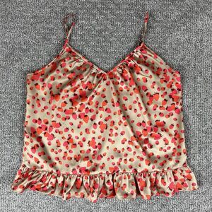 Ann Taylor Sleep Top Womens Extra Small Cami Peplum Ruffle Strawberry Cottage